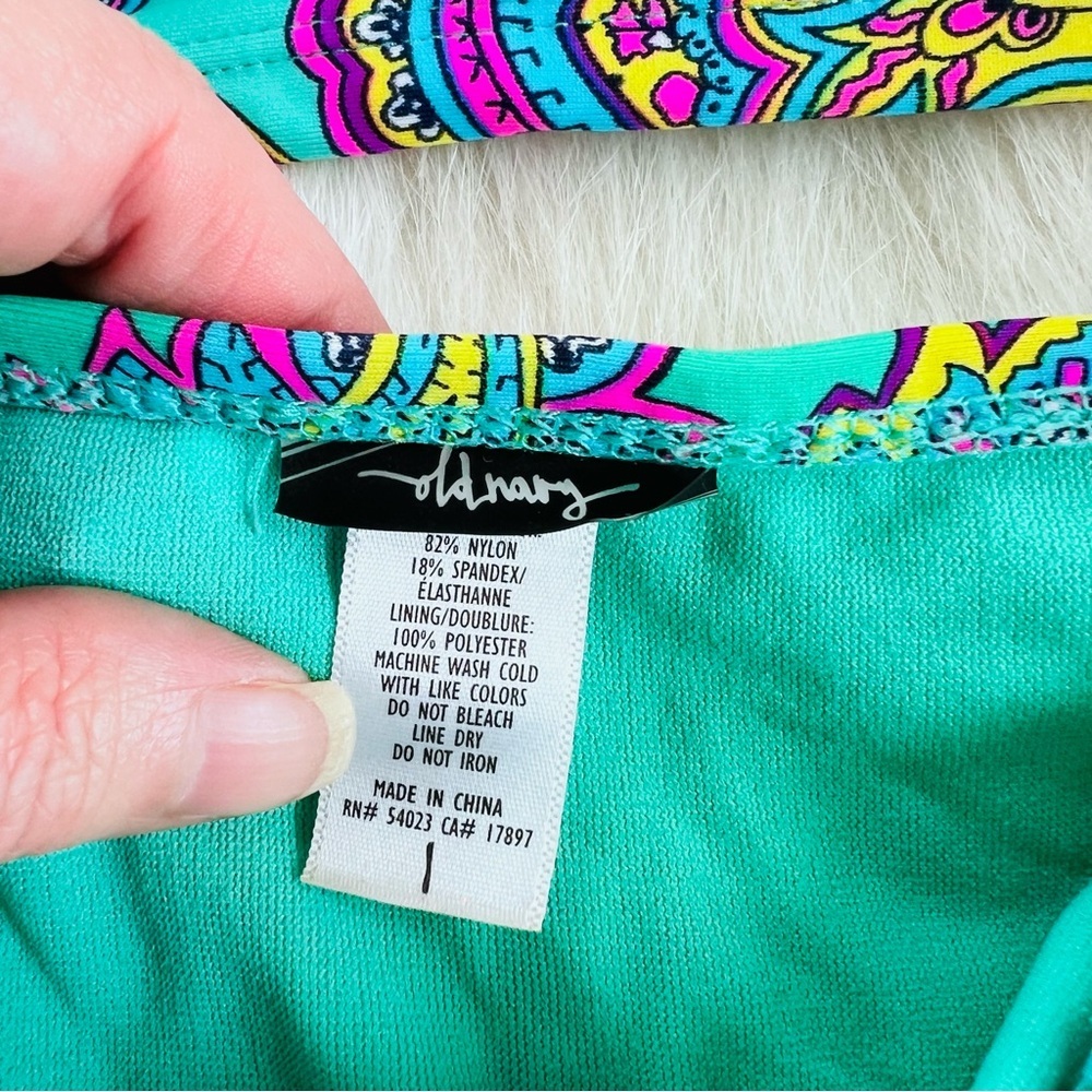 Y2K 2009 Old Navy Teal Paisley Tankini Swim Set - Teal and Purple Size 1 - Picture 4 of 14